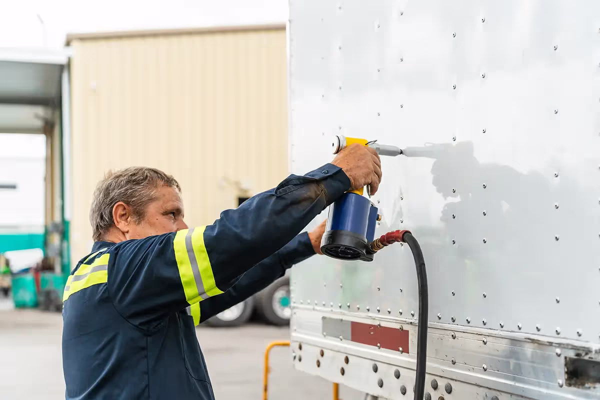 Diesel mechanic performing trailer repair services in Houston, Texas